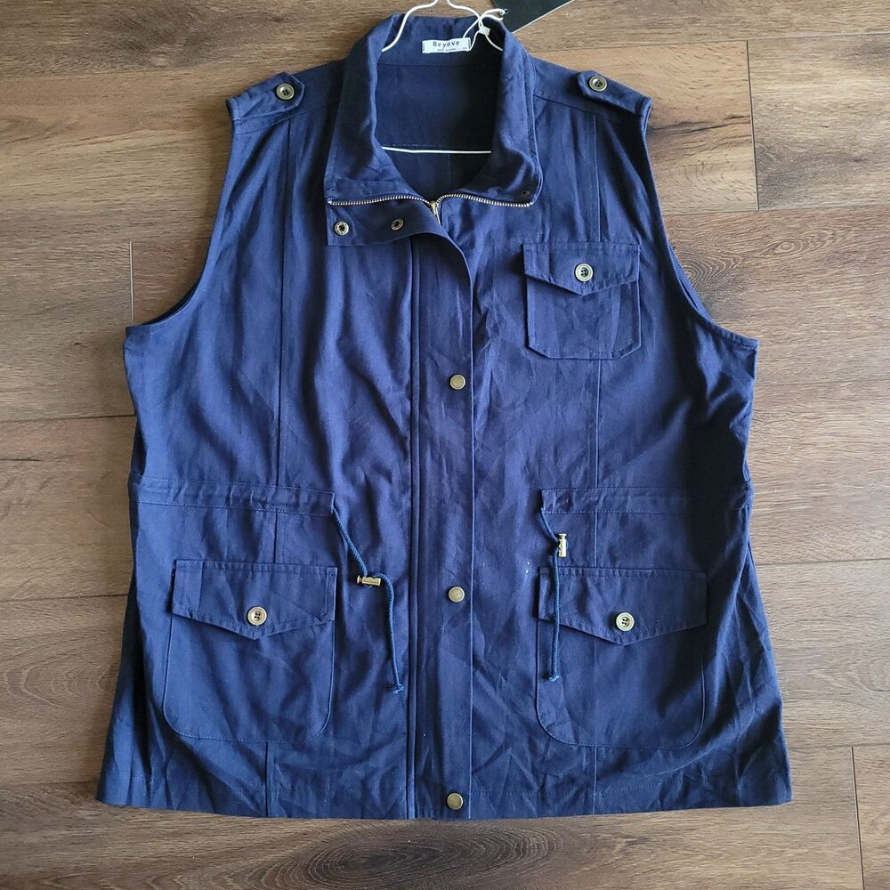 Utility Vest Womens 2XL Beyove Navy Pockets Snap Zip Front Anorak NEW FLAW - Picture 11 of 14